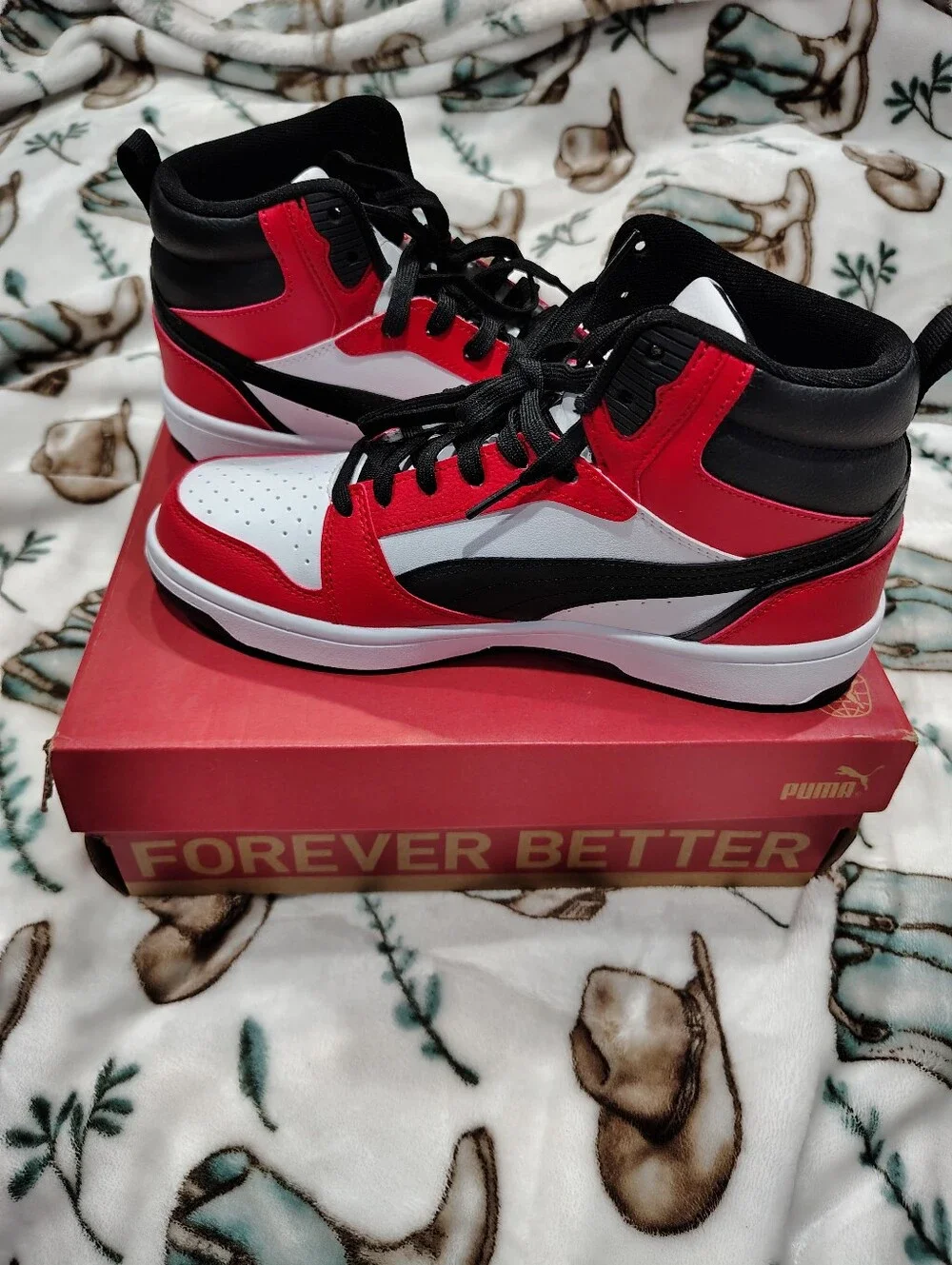 PUMA Rebound V6 Red, Black & White High-Top Sneakers